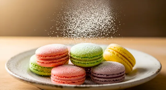 Makarona të ndryshme të spërkatura me sheqer pluhur 4K sfond