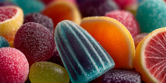 assortiment de bonbons gelifies aux fruits saupoudres de sucre et de confiseries en tranches telechargement