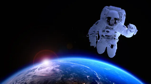 Astronaut von der Erde entfernt 2K Hintergrundbild