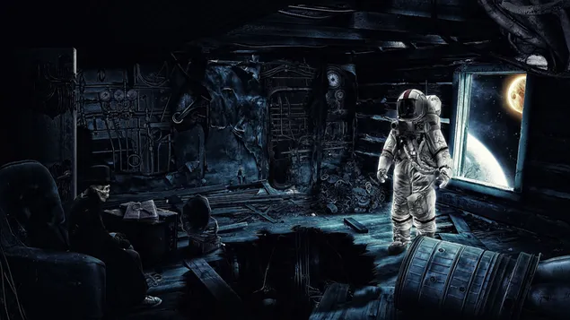 Astronaut digitale kunst, futuristisch, skelet, schedel
