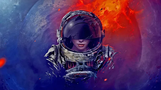 Wallpaper astronot, seni digital, pakaian luar angkasa, helm