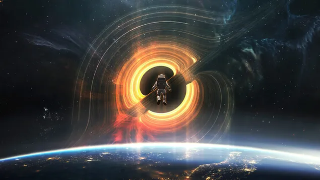 Astronauta arrastrado a agujero negro 4K fondo de pantalla