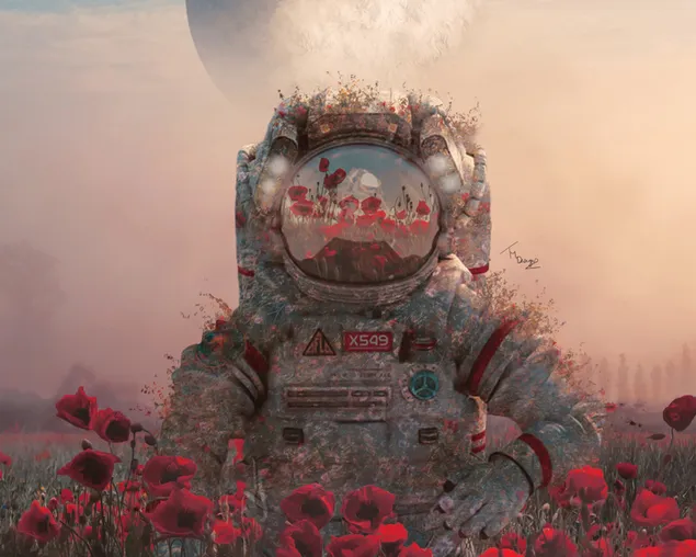 astronauta en flores 2K fondo de pantalla