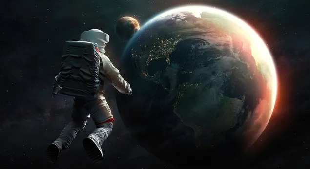 Astronaut in de ruimte die naar de aarde kijkt