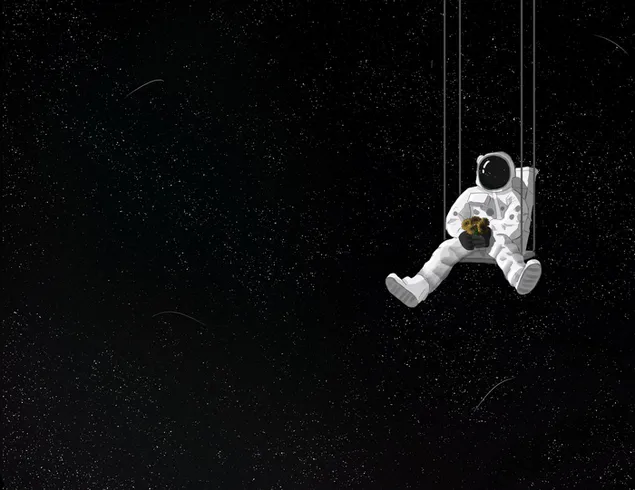 Astronauta en un columpio entre las estrellas en el espacio descargar