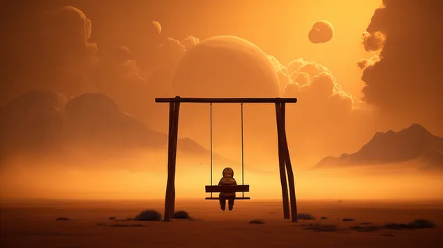 Astronauta in bilico osserva mondi alieni lontani 2K sfondo