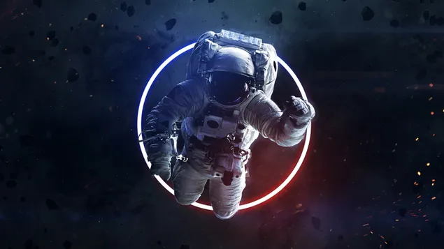 Astronaut passiert Neonring