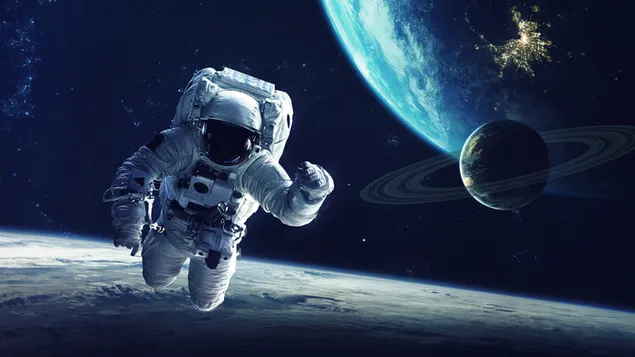 Astronautentapete, Planet, Weltraum 2K Hintergrundbild