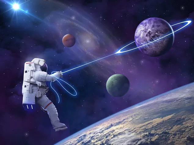 Astronauten spelen spelletjes 4K achtergrond
