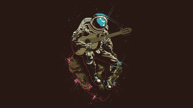 astronauta tocando la guitarra 4K fondo de pantalla
