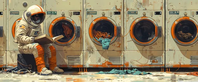 astronauta czytajacy ksiazke w pralni pobierz