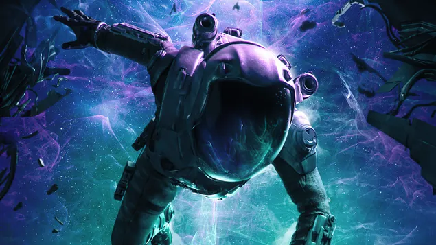 Астронаут јури кроз свемир 4K позадина