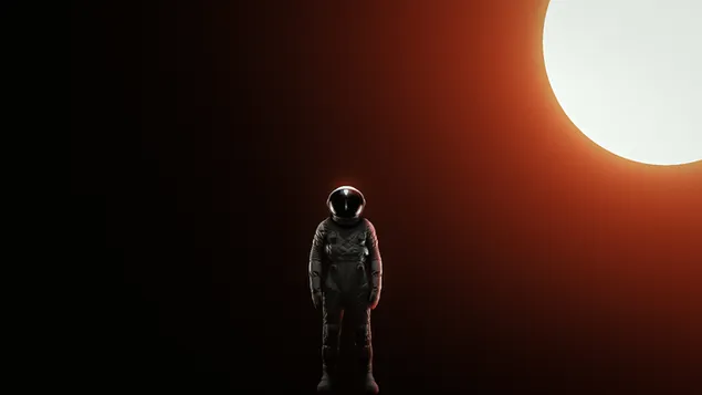 Astronauta de pie frente a la luz del sol 4K fondo de pantalla