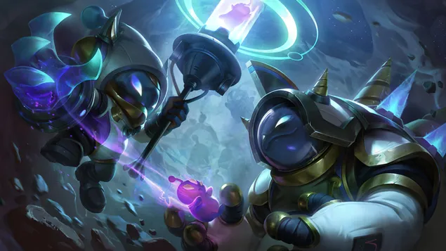 Astronaut 'Veigar met Rammus' Splash Art - League of Legends (LOL) 8K achtergrond