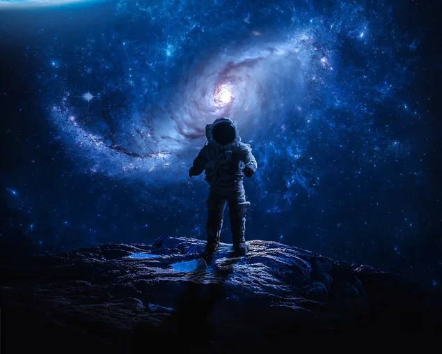 Astronaut met groot zwart gat achter hem download