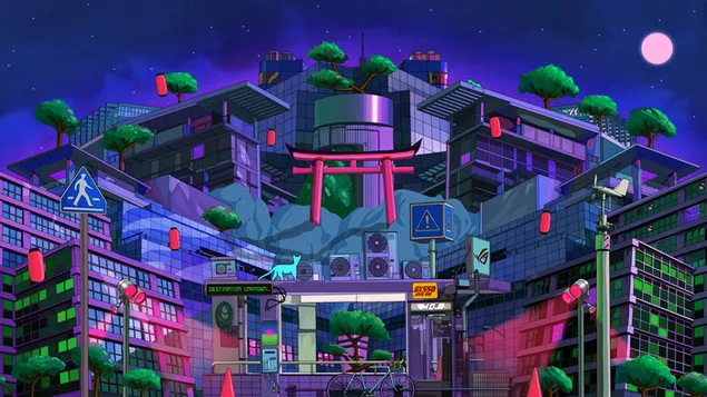 Asus ROG (Republic of Gamers) - サイバーパンク Asus 'Zephyrus' Cyber​​ City (Night Theme) 4K 壁紙