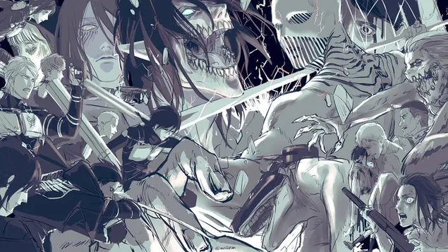 Páipéar balla Ionsaí ar Tíotán - Carachtair Anime4K