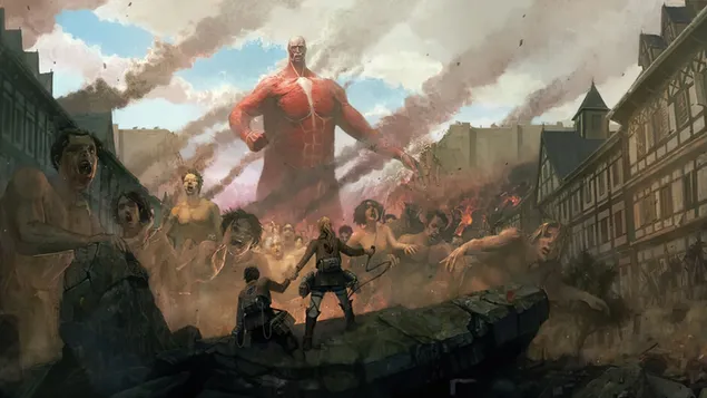 進擊的巨人 - 巨型泰坦 (Bertholdt Hoover) 和純泰坦 4K 壁紙