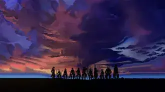 attack on titan : eren ve ekibi sehrin renkli gun batimini izliyor indir