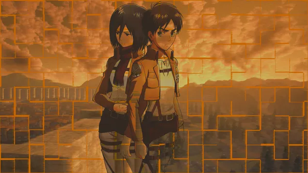 Napad na Titan - Eren Yeager in Mikasa 2K ozadje