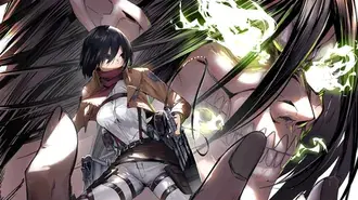 Attack on Titan - Mikasa Ackerman & Attack Titan (Eren Yeager) 4K wallpaper