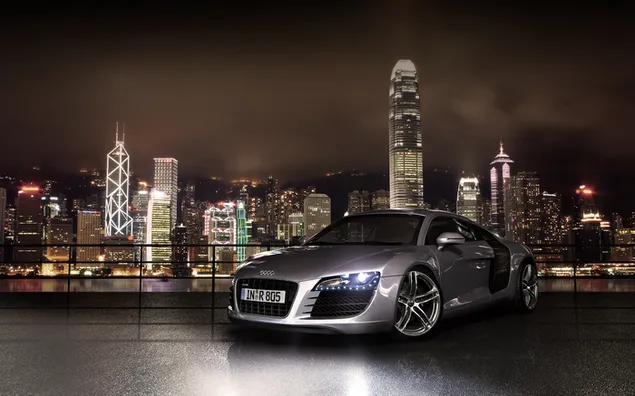 Audi R8 stad en nacht