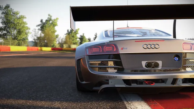 Mirada trasera del coche deportivo Audi R8 2K fondo de pantalla