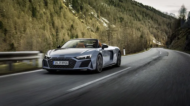 Audi R8 V10 Performance RWD 2022 สีเทาด้านหน้าและด้านข้าง 4K วอลเปเปอร์