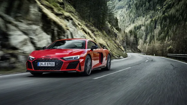 Audi R8 V10 Performance RWD 2022 rode kleur voor- en zijaanzicht download