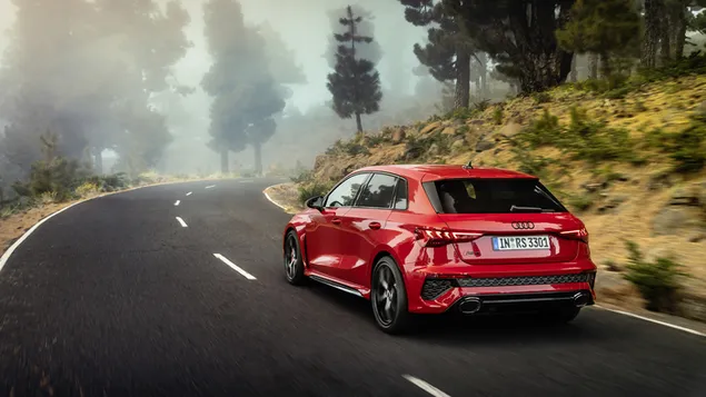 Audi RS3 Sportback 2022 achter- en zijaanzicht