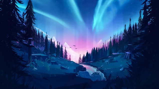 Aurora Borealis Forest 4K wallpaper