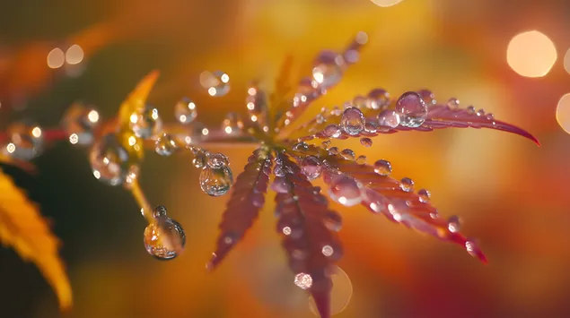 Tapeta Jesenná elegancia: rosou pobozkané listy v žiarivých farbách 8K