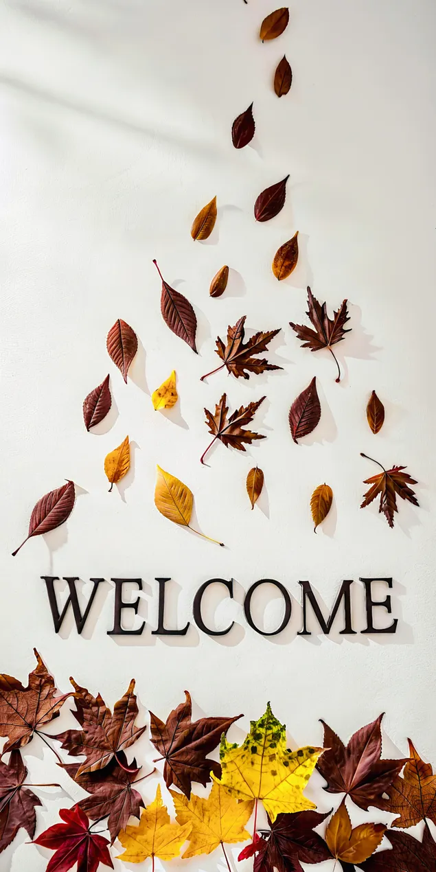 Hierschtblieder Wëllkommensschëld mat Hierschtbliederdekoratiounen 2K Tapeten