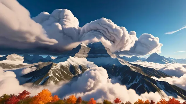 פסגות הרי הסתיו - צבעי סתיו מדהימים ברכס הרים בגובה רב. 4K טפט