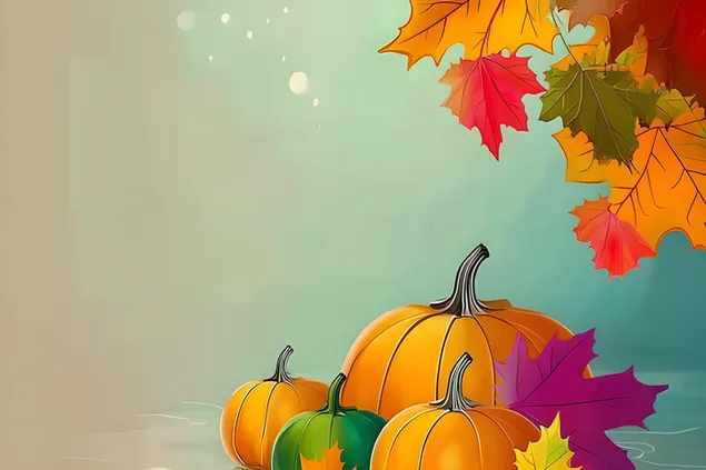 Hierscht Kürbis a Fallende Blieder 2K Tapeten