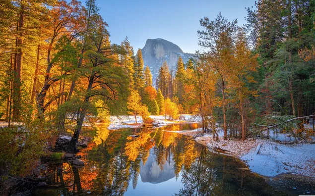 jesenje drvece i ljepota zimskog pejzaza ogledaju se u vodi preuzmi