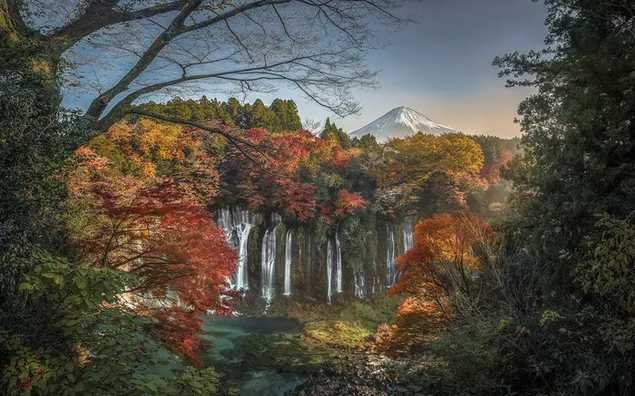 Autumn Waterfall in Japan 2K wallpaper