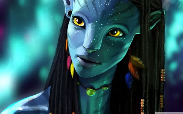 Neytiri trong phim Avatar với mái tóc bện và đính cườm đầy màu sắc