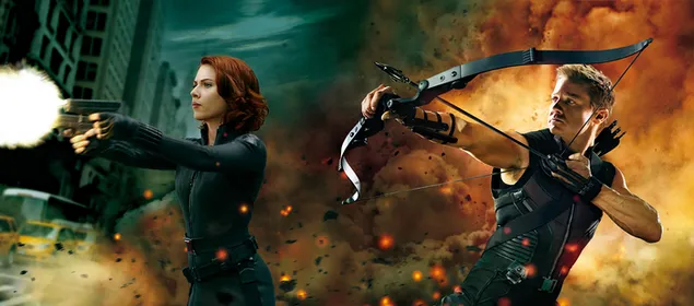 Avengers: Age of Ultron - Black WIdow en Hawkeye 2K achtergrond