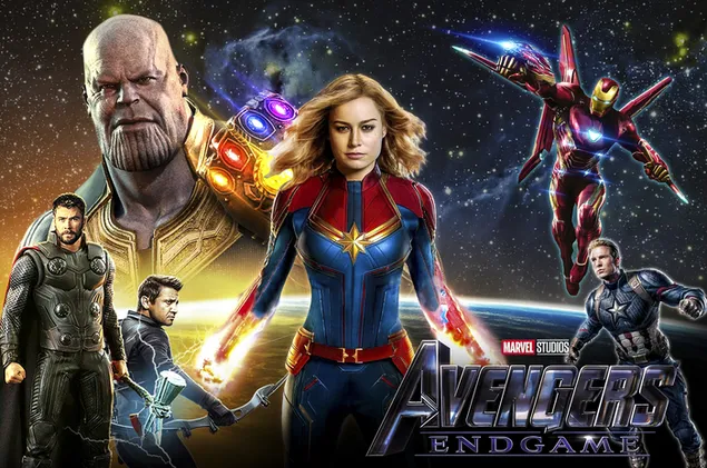 Avengers: Endgame - Captain Marvel with heroes 2K wallpaper