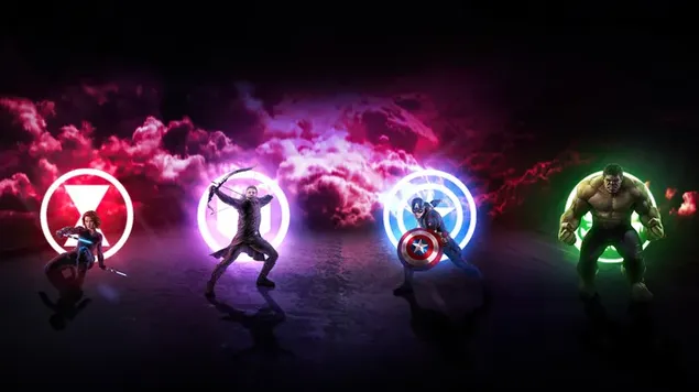 Pahlawan Avengers Dan Ada Logo Kekuatan Di Belakang Mereka 4K wallpaper