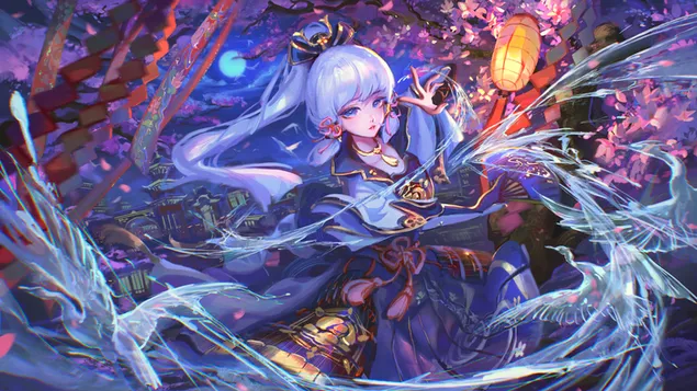 Ayaka (Watak Cryo) - Genshin Impact [Permainan Video Anime] 8K kertas dinding