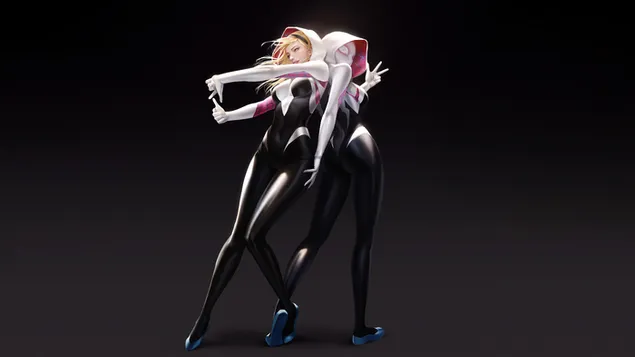 Spider-Gwen espalda con espalda 4K fondo de pantalla