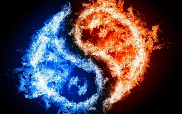 Balance of fire and ice in front of a black background download