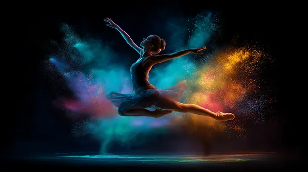 ballarina a l'aire envoltada d'una explosio de pintura baixada