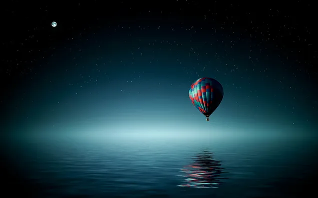 Ballon over de oceaan op een maanverlichte nacht