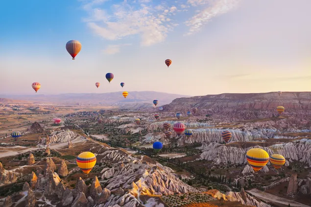 Balloon tour in the magnificent natural scenery of Cappadocia, located in Nevşehir, Turkey.