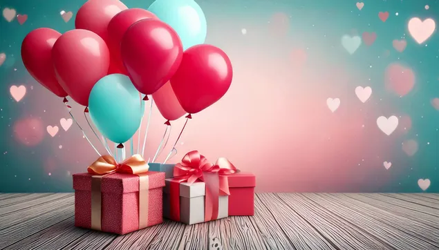 선물이 담긴 풍선 2K 배경화면