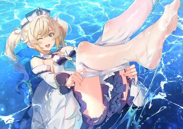 芭芭拉在水里玩| 原神衝擊 2K 壁紙