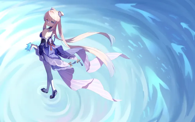 Ταπετσαρία Η Μπάρμπαρα περπατά στην κορυφή του νερού | Genshin Impact 4K